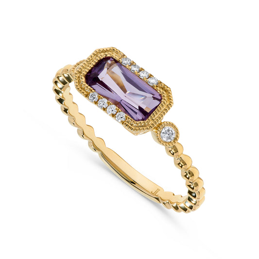 Luxury by Leonardo 14K Gold Emerald-Cut Gemstone & Diamond Milgrain Ring