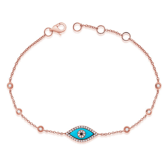 Sabrina Designs 14K Gold Turquoise & Diamond Evil Eye Station Bracelet