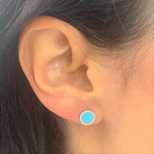 Sabrina Designs 14K Gold Turquoise & Diamond Halo Circle Stud Earrings