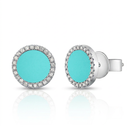 Sabrina Designs 14K Gold Turquoise & Diamond Halo Circle Stud Earrings