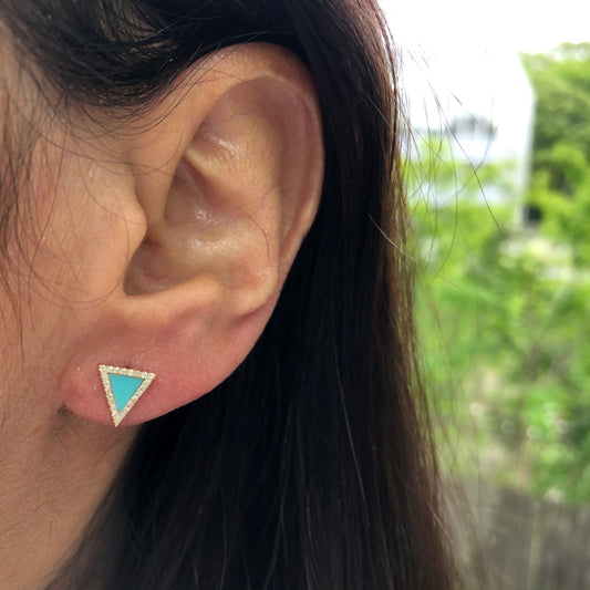 Sabrina Designs 14K Gold Turquoise & Diamond Halo Triangle Stud Earrings