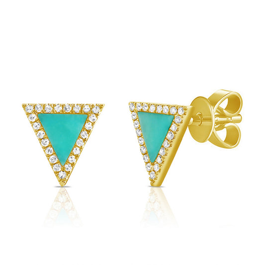 Sabrina Designs 14K Gold Turquoise & Diamond Halo Triangle Stud Earrings