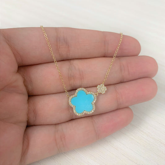 Sabrina Designs 14K Gold Turquoise Flower & Diamond Necklace