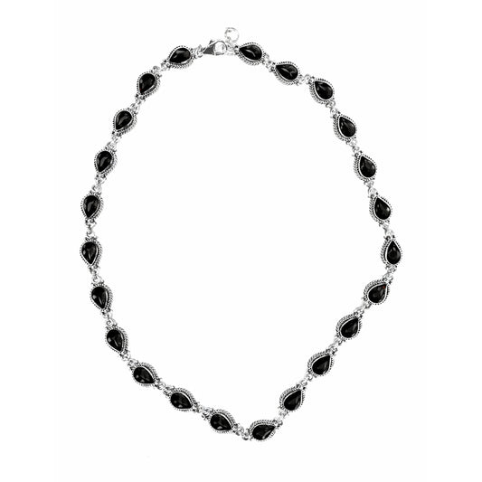 Gem Treasures Sterling Silver 8x6mm Pear-Shaped Black Spinel 18" Line Necklace