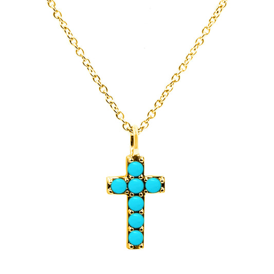 Sterling Silver Sleeping Beauty Turquoise Cross Pendant with Chain