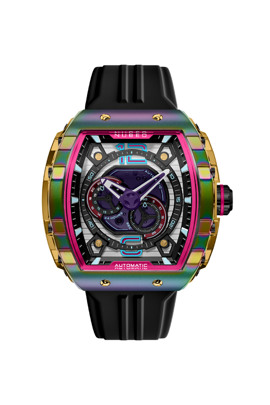 Nubeo Men's 49mm Magellan Automatic 24 Hour Tonneau Silicone Strap Watch