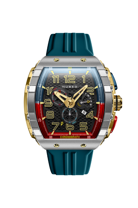 Nubeo Men's 49mm Magellan Retrograde Quartz Chronograph Silicone Strap Watch