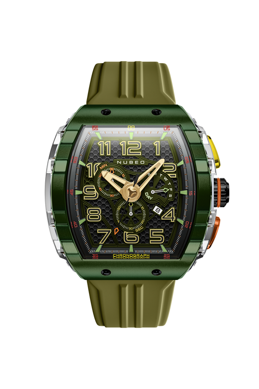 Nubeo Men's 49mm Magellan Retrograde Quartz Chronograph Silicone Strap Watch