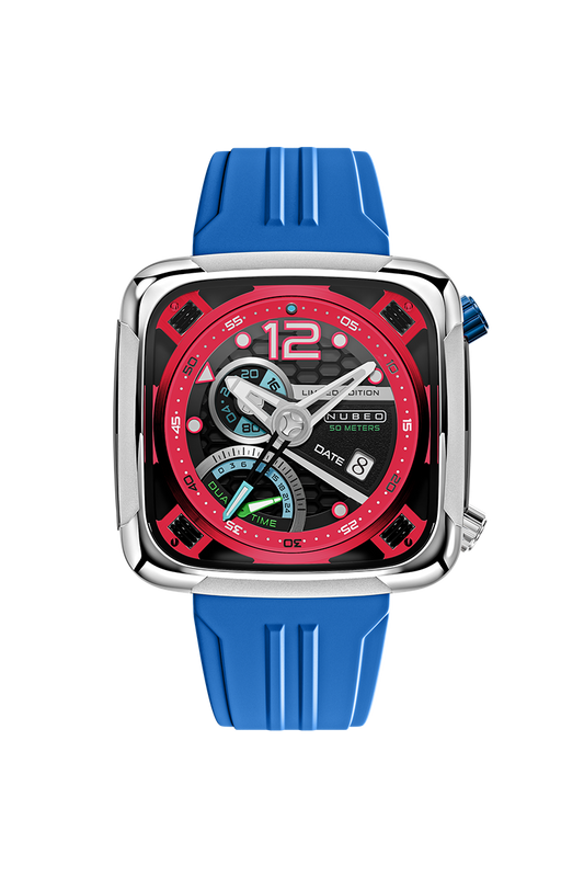 Nubeo Men's 45mm Ecliptic Quartz Retrograde Dual Time Rubber Strap Watch