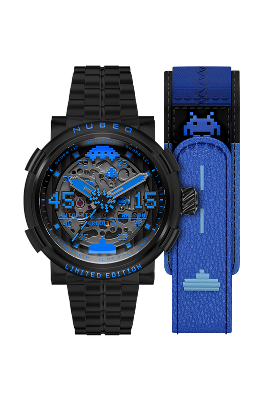 Nubeo Men's 50mm Orion Automatic Space Invaders Lmt Ed Blackout Interchangeable Bracelet Watch