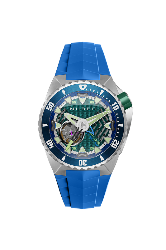 Nubeo Men's 44mm Megalodon Automatic Limited Edition Open Heart Rubber Strap Watch