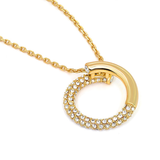 TRYNDI 18K Gold Plated Swarovski Crystal Open Circle Necklace