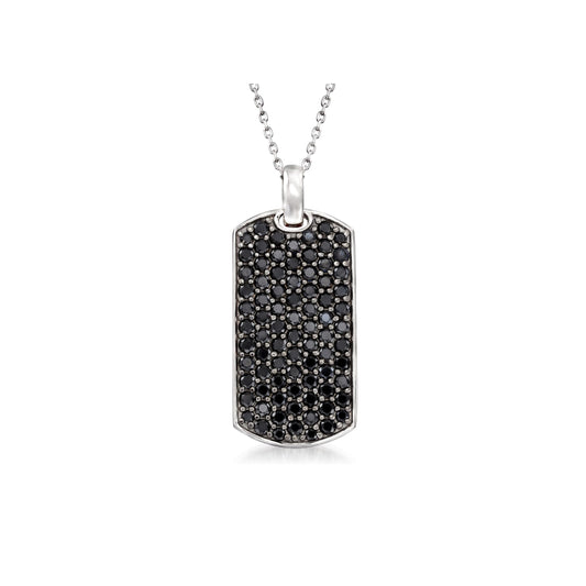 Gem Treasures Sterling Silver Black Spinel Dog Tag Pendant with Chain