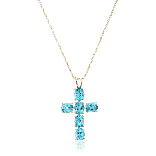 Gilded Lane 10K Gold Swiss Blue Topaz Cross Pendant with Chain