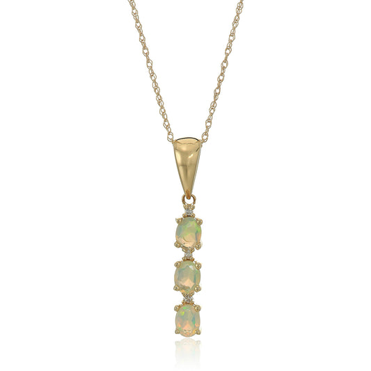 Gilded Lane 10K Gold 3-Stone Gem & Diamond Drop Pendant with Chain