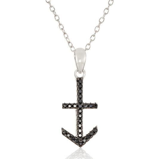 Gem Treasures Sterling Silver Black Spinel Anchor Pendant with Chain