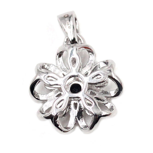 Gem Treasures Sterling Silver Black Spinel Flower Pendant with Chain
