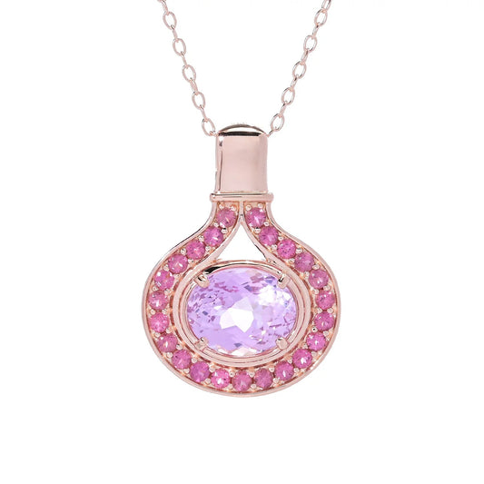 Pinctore 18K Gold Plated 11x9mm Kunzite East-West Halo Pendant with Chain