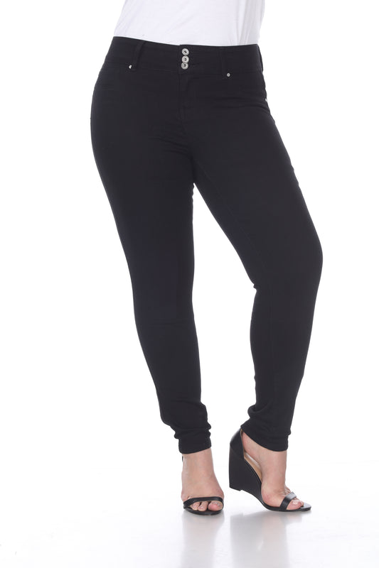 White Mark Women's Plus Size Super Stretch Black Denim Jeans