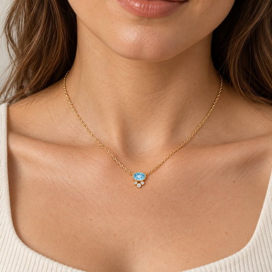 Luxury by Leonardo 14K Gold Gemstone & Diamond Beaded Halo Necklace