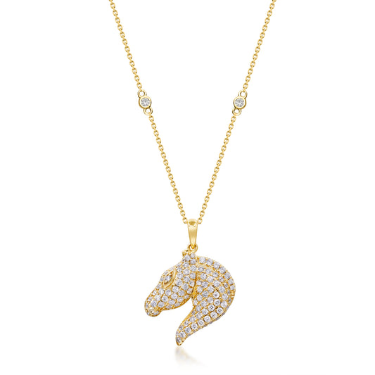 Beverly Hills Elegance 14K Gold 0.93ctw Diamond Horse Pendant with Chain