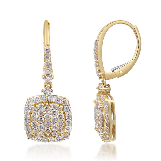 Beverly Hills Elegance 14K Gold 1.55ctw Diamond Square Pave Drop Earrings