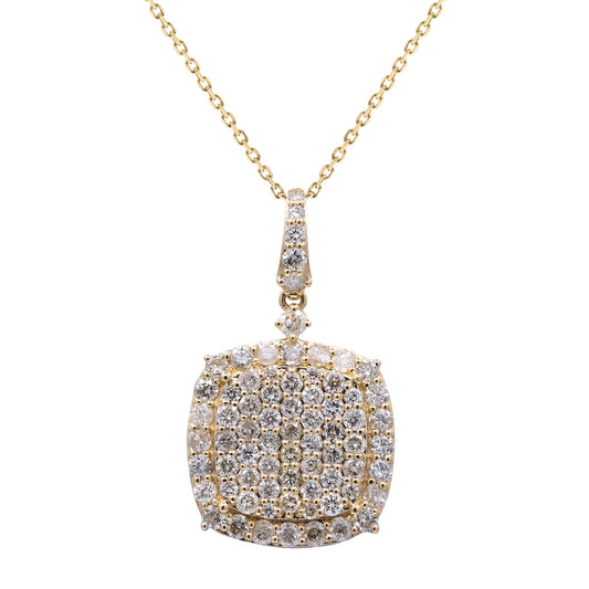 Beverly Hills Elegance 14K Gold 1.59ctw Diamond Square Pave Pendant with Chain