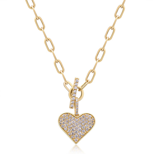 Beverly Hills Elegance 18K Gold 0.49ctw Diamond Heart Paperclip Link Toggle Necklace