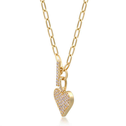 Beverly Hills Elegance 18K Gold 0.49ctw Diamond Heart Paperclip Link Toggle Necklace