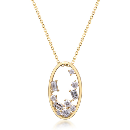 Beverly Hills Elegance 14K Gold 0.46ctw Diamond Scattered Frame Pendant with Chain