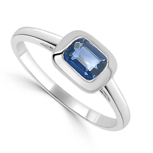 Sabrina Designs 14K Gold Emerald-Cut Blue Sapphire Bezel Set Ring
