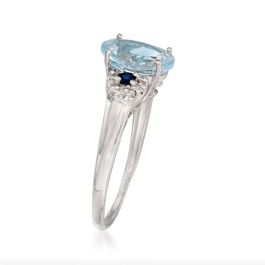 Gilded Lane 10K Gold Aquamarine, Blue Sapphire, & Diamond Ring