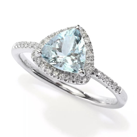 Gilded Lane 10K Gold 7mm Trillion Aquamarine & Diamond Ring