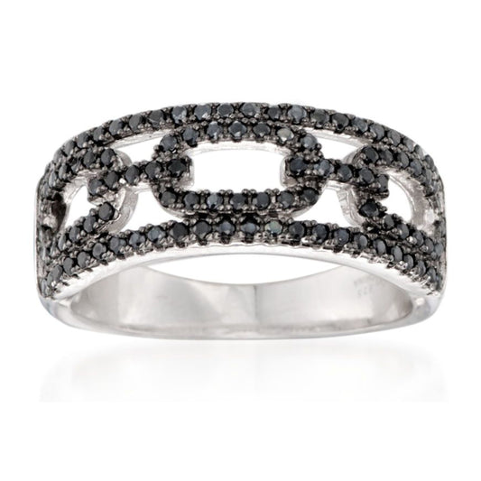 Gem Treasures Sterling Silver Black Spinel Encrusted Link Ring