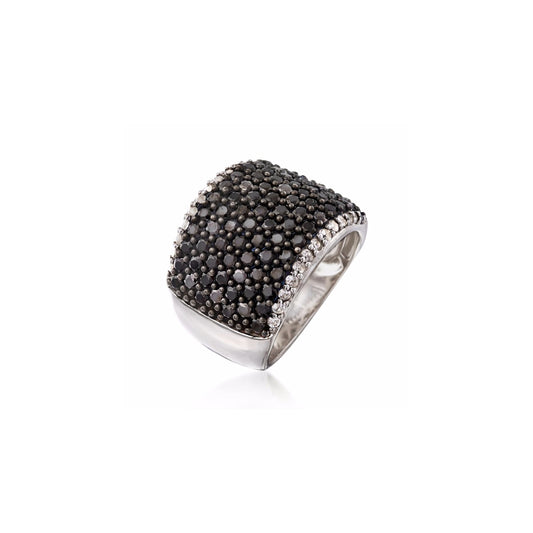 Gem Treasures Sterling Silver Black Spinel Pave Wide Band White Topaz Frame Ring