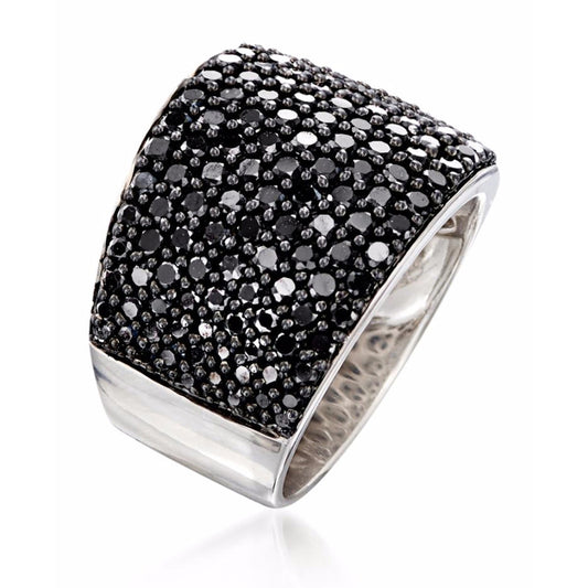 Gem Treasures Sterling Silver Black Spinel Pave Wide Band Ring