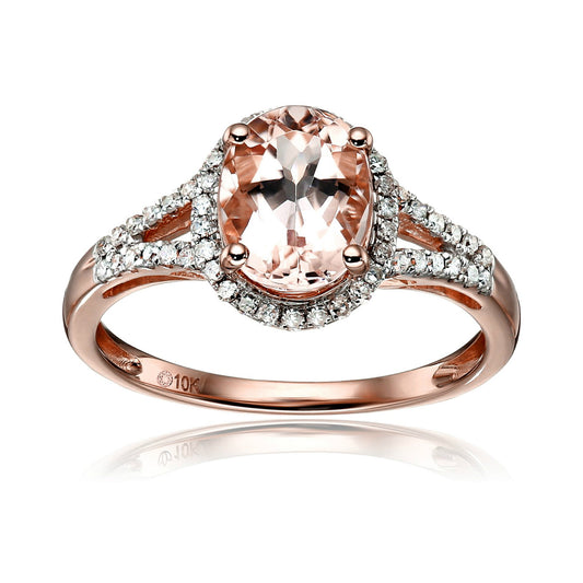 Gilded Lane 10K Gold 9x7mm Morganite & Ombre Diamond Ring
