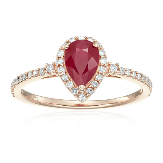 Gilded Lane 14K Gold 7x5mm Pear-Shaped Ruby & Diamond Ring