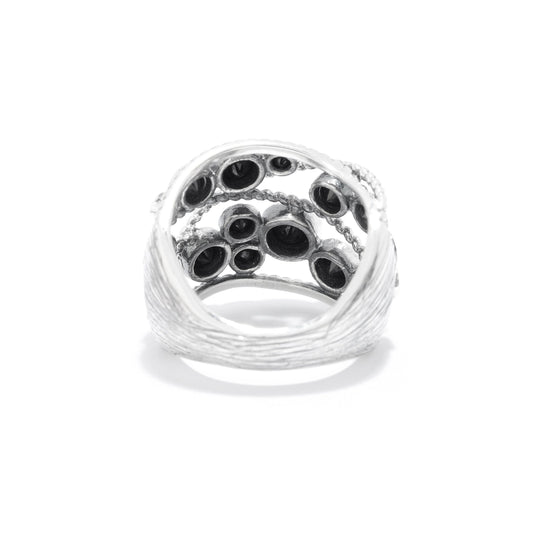 Gem Treasures Sterling Silver Black Spinel Bezel Set Braided Open Highway Ring