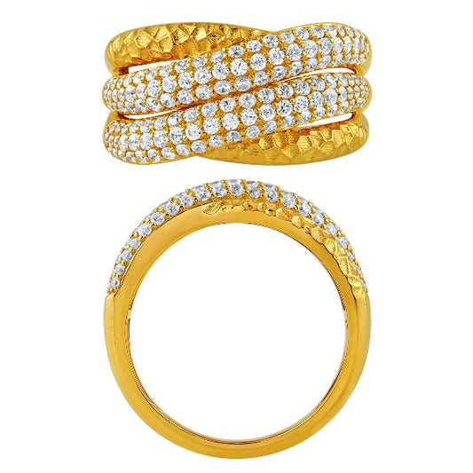 Morris & David 14K Gold 1.00ctw Diamond Hammered Crossover Ring