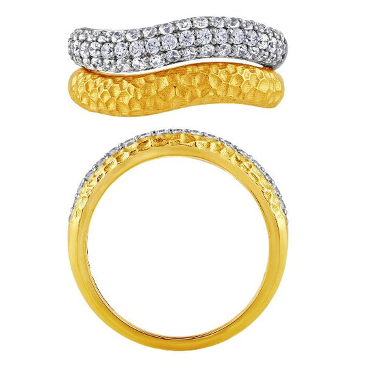 Morris & David 14K Gold 0.75ctw Diamond Hammered Ripple Double Row Ring