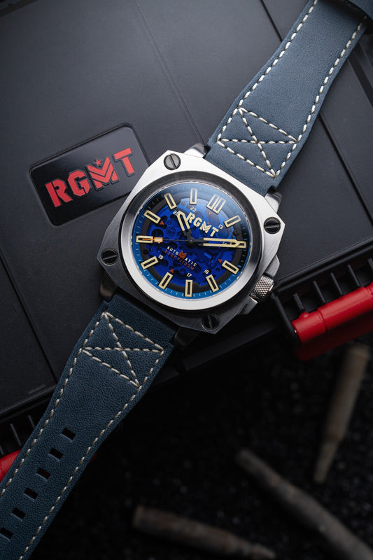 RGMT Men's 46mm Altimeter Skeletonized Automatic Leather Strap Watch
