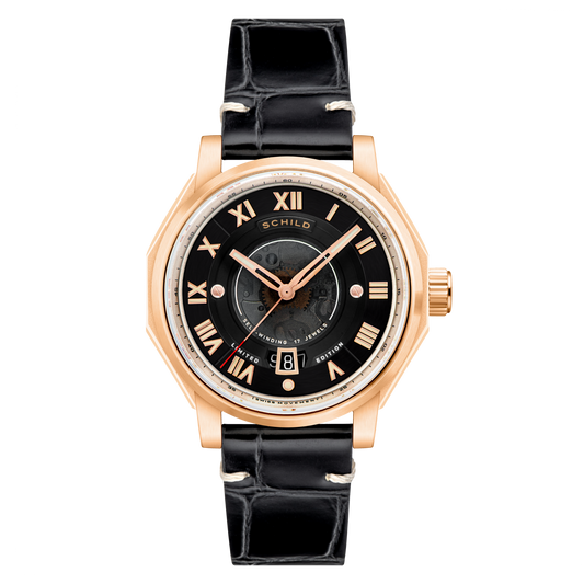 Schild Men's 43mm Johann Swiss Automatic Movement Leather Strap Watch