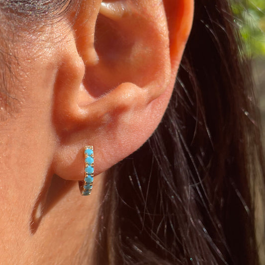 Sabrina Designs 14K Gold Turquoise Huggie Hoop Earrings