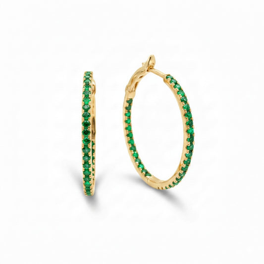 Sabrina Designs 14K Gold Precious Gemstone Inside-Out 1" Hoop Earrings
