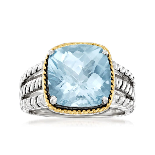 Belle Artique Sterling Silver Blue Topaz Solitaire Two-Tone Ring