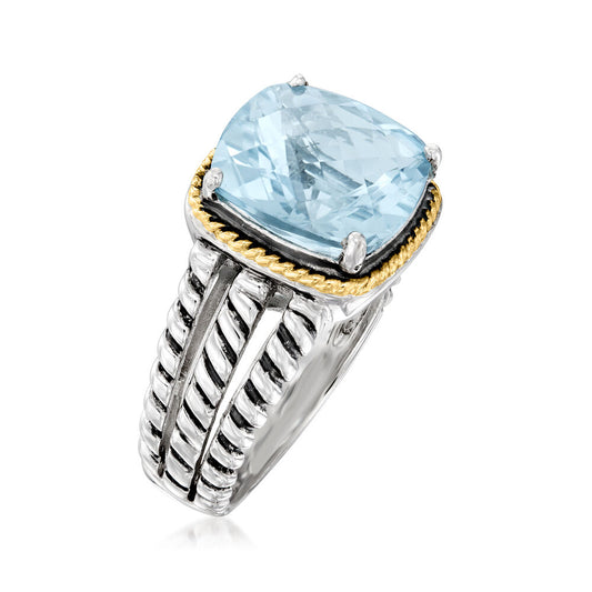Belle Artique Sterling Silver Blue Topaz Solitaire Two-Tone Ring