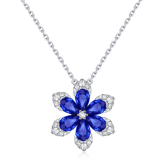 Sabrina Designs 14K Gold Blue Sapphire & Diamond Flower Necklace