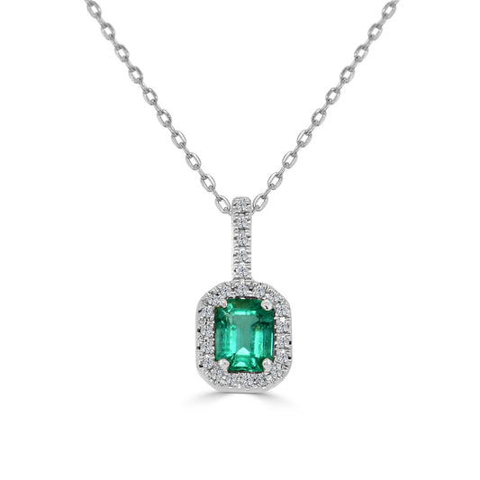 Sabrina Designs 14K Gold Octagon-Cut Emerald & Diamond Halo Pendant with Chain