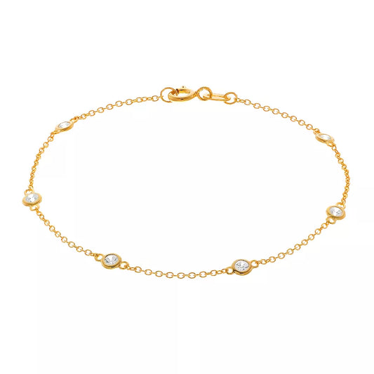 Brilliante Sterling Silver Simulated Diamond Station Bracelet
